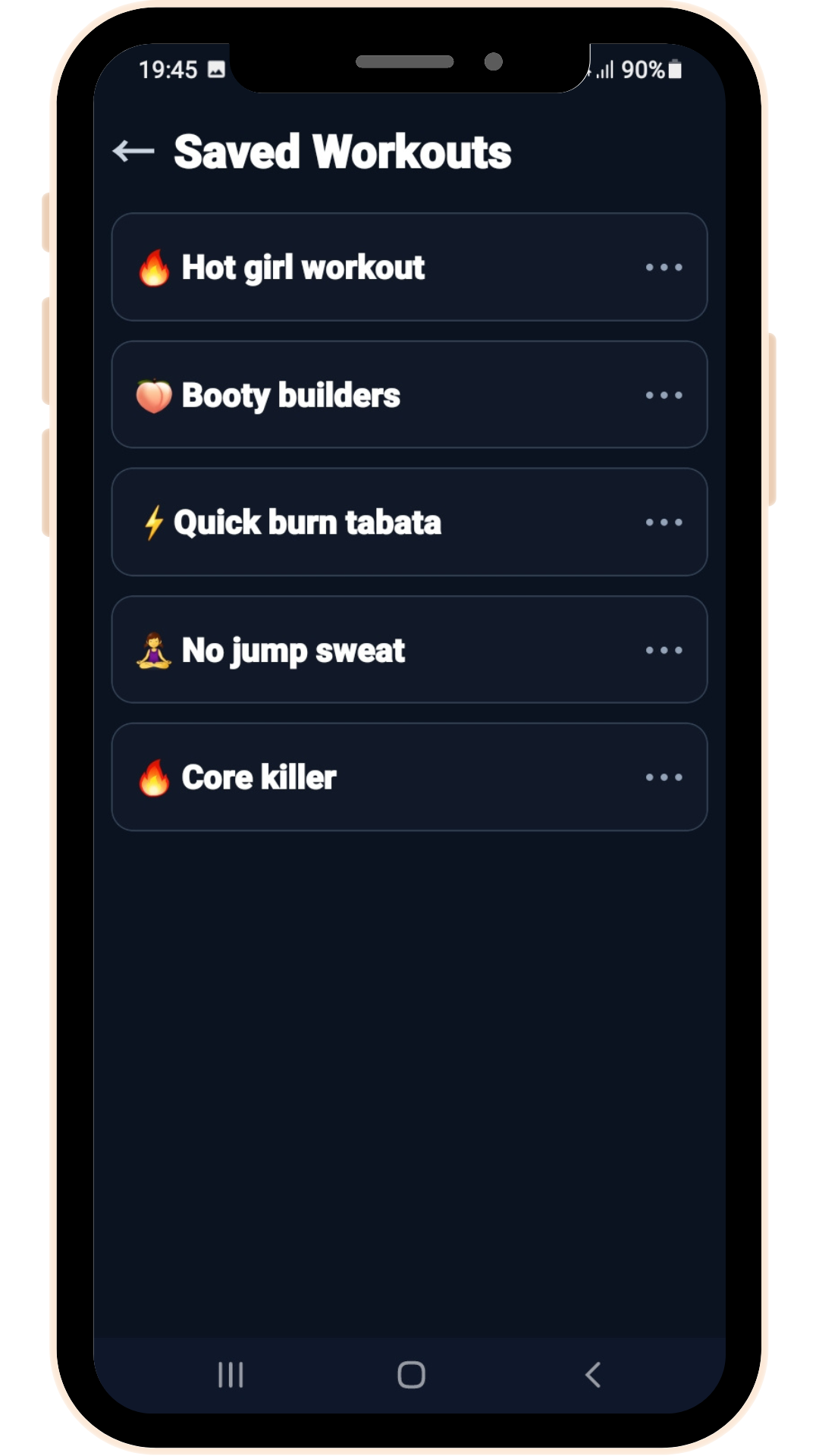 TempoFit saved workouts screen